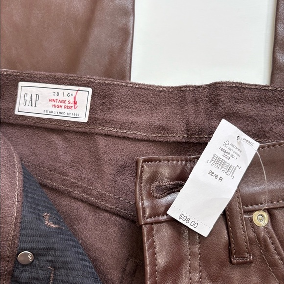 Gap Vintage Slim Faux Leather Pants Espresso Brown Size 28 / 6R New with Tags - Picture 4 of 11